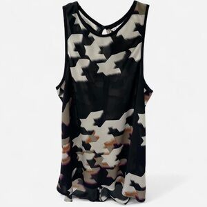 Trina Turk Black and White Geometric Patterned Flowy Tank Top